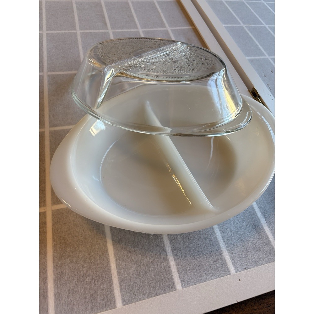 Vintage Rare Large‎ Glasbake Milk glass divided dish w Matching Divided Lid EUC